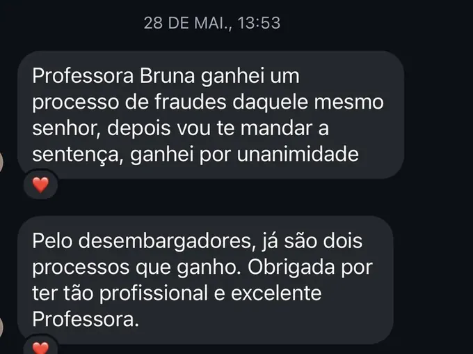 Print de aluna que ganhou processo de fraude por unanimidade
